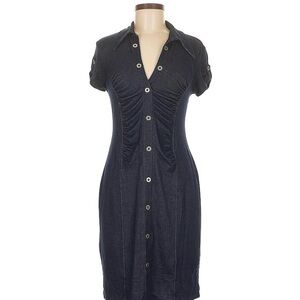 Vintage Intermission Y2K Navy Button-Up Sheath Midi Dress Size 8 Retro Grunge